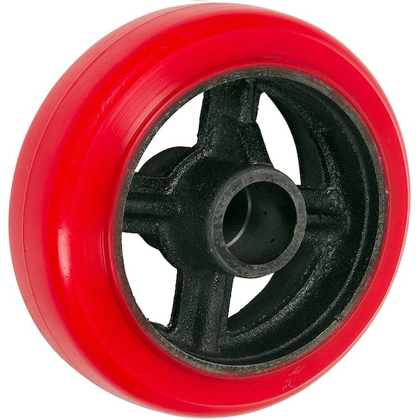 8"x2" Crown Tread Red Polyurethane on Silver Cast Iron Core, 1,400